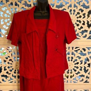Karen Stevens- 2 piece, Red Linen dress , size 16.